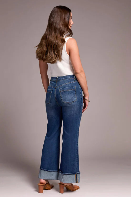 Tribal Brooke Cuffed Palazzo Jeans in Antique Blue