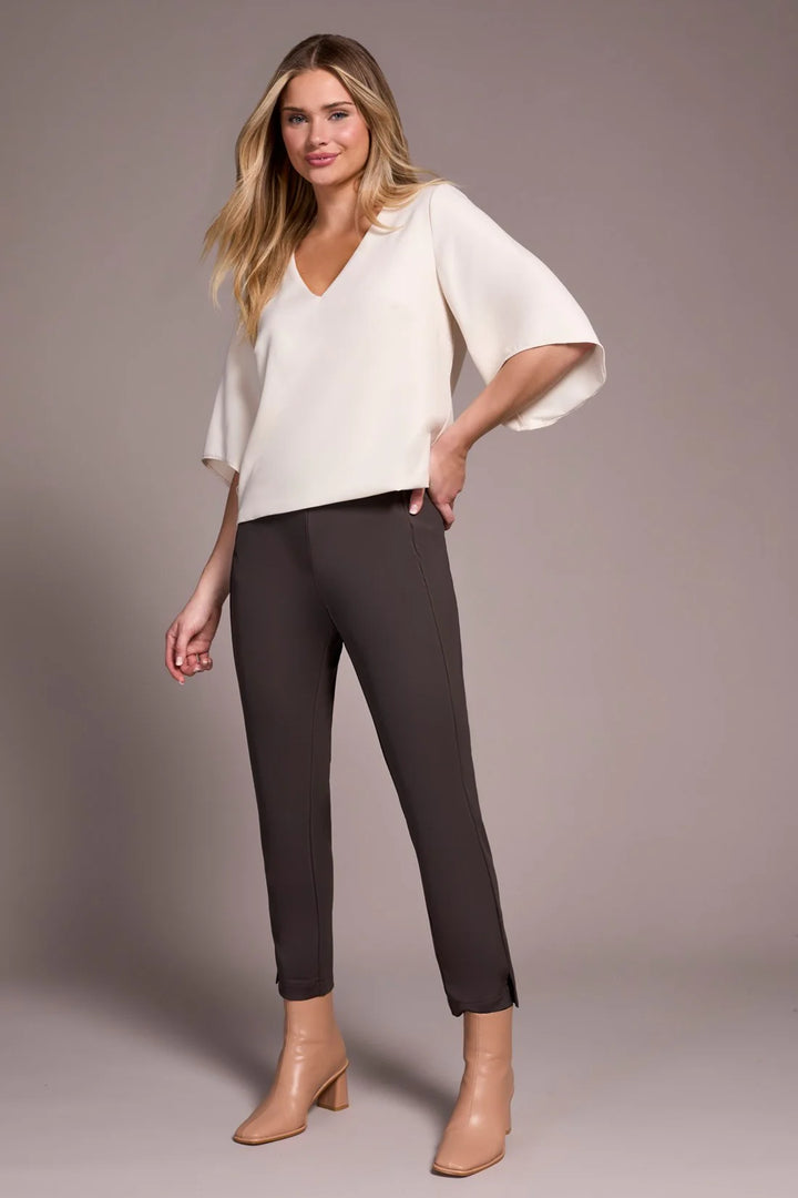 Tribal Signature Crepe Flutter Sleeve V-Neck Blouse in Moonstone