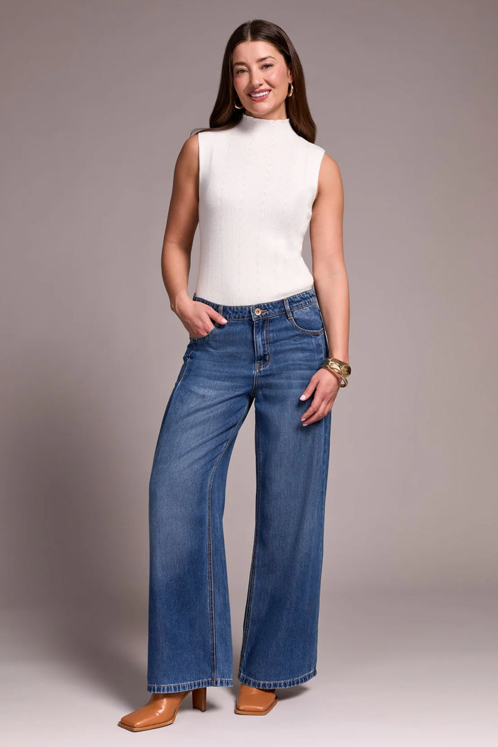 Tribal Audrey Pleated Wide Leg Jeans in Bluebliss