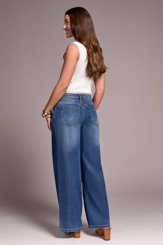Tribal Audrey Pleated Wide Leg Jeans in Bluebliss