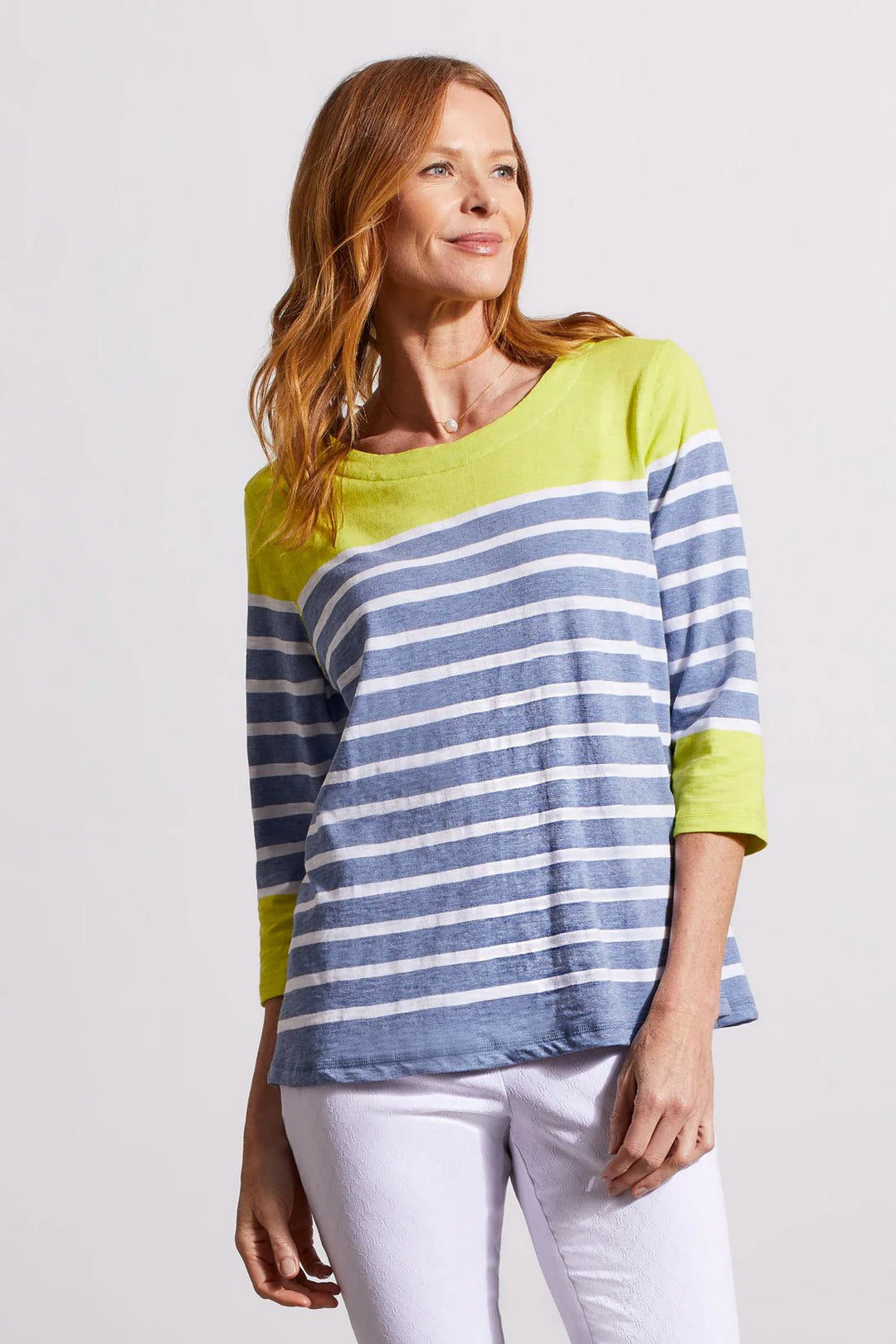 Tribal Printed Cotton Boatneck Colorblock Top