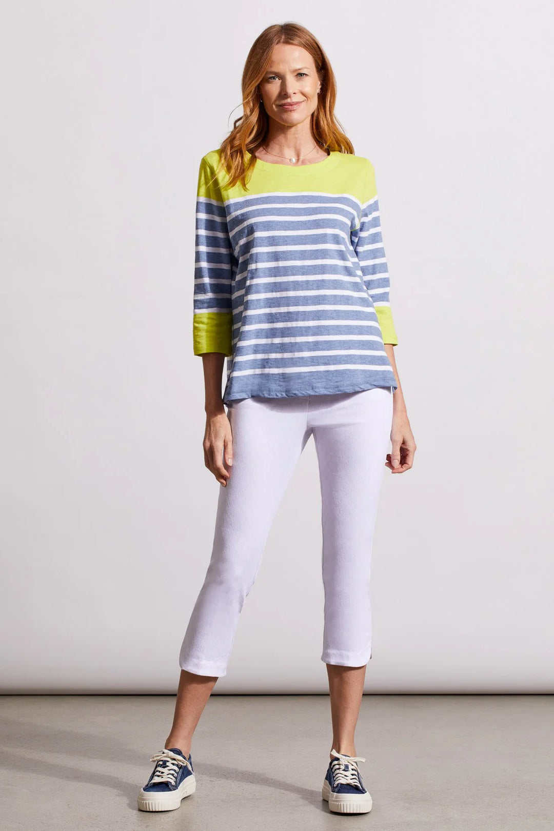 Tribal Printed Cotton Boatneck Colorblock Top