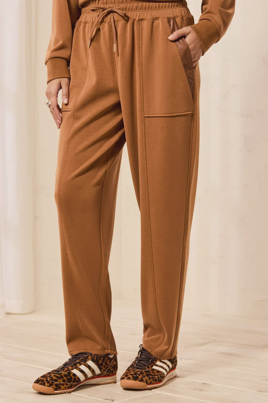 Tribal Soft Modal Barrel Leg Joggers With Elastic Waist & Pockets in Hazelwood