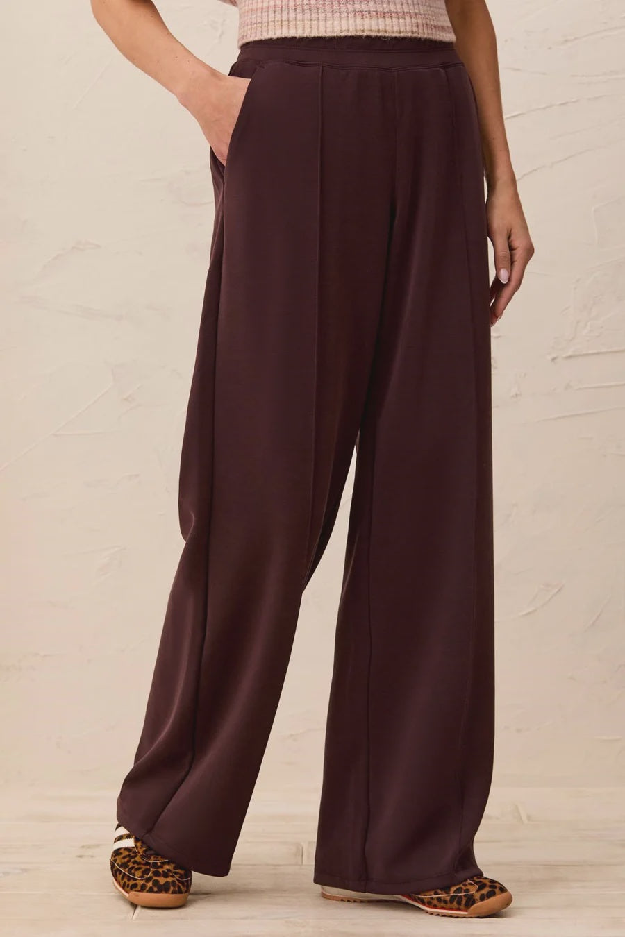 Tribal Soft Modal Wide Leg Pant With Pintuck Detail & Elastic Waistband in Saddlebrown
