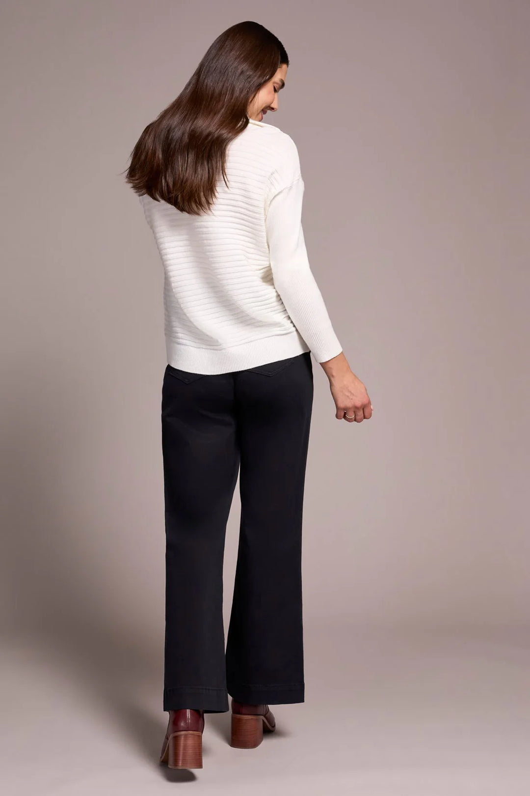 Tribal Soft Zip-Up V-Neck Sweater in Eggshell