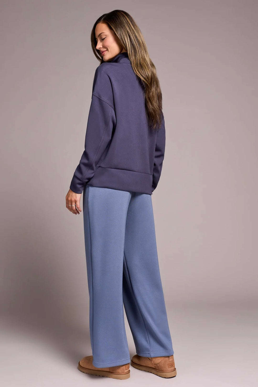 Tribal Techno Lux Drop Shoulder Funnel Neck Knit Top in Sapphire