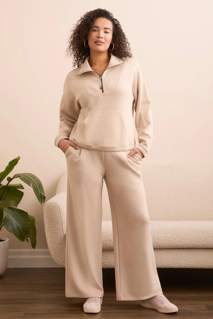Tribal Techno Lux Zip-Accent Mock Neck Sweater in Moonstone