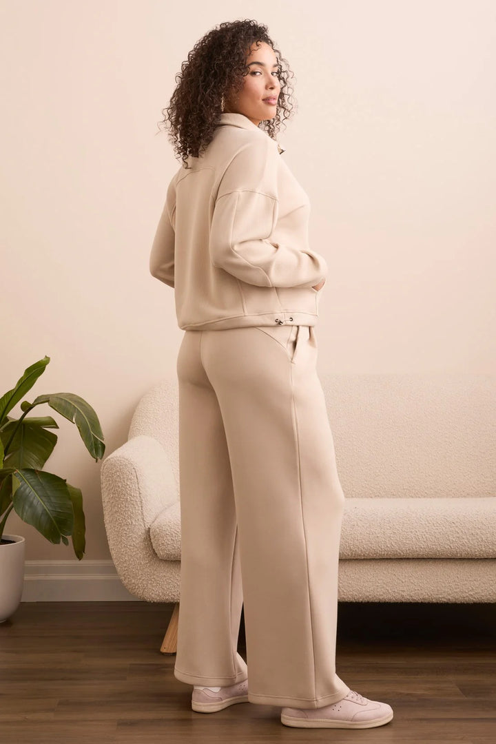 Tribal Techno Lux Zip-Accent Mock Neck Sweater in Moonstone