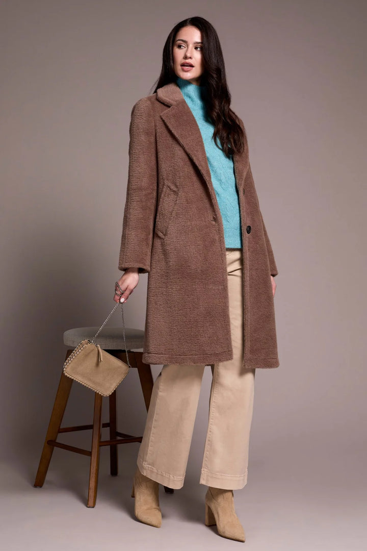 Tribal Soft Plush Button-Front Coat in Fossil