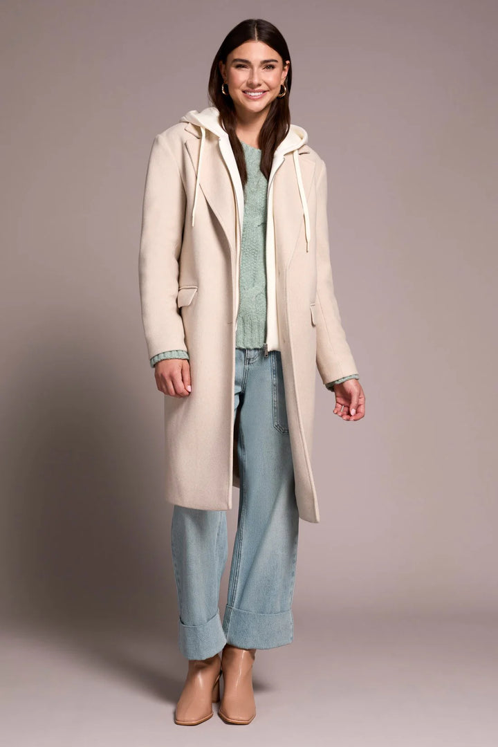 Tribal Ultra-Soft knit Coat With Removable Fooler Hoodie in Oatmeal