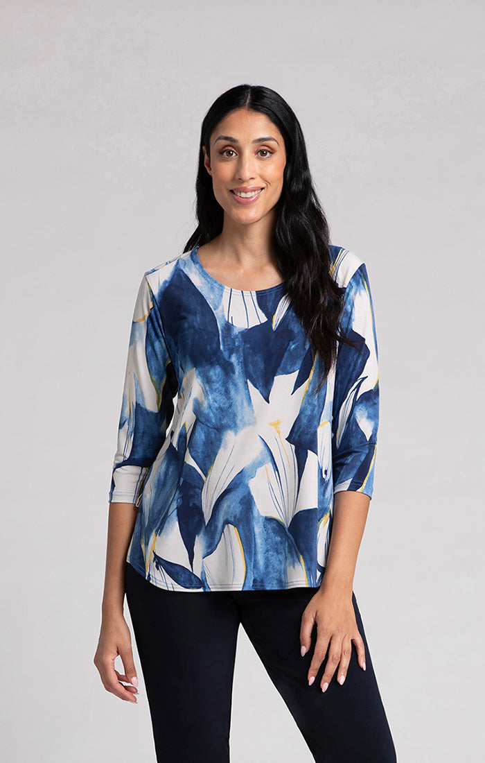 Sympli Go To Classic T Relax 3/4 Sleeve in Watery Reflection