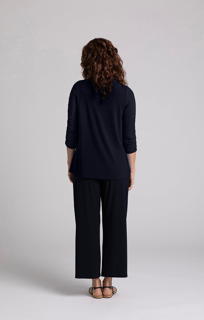 Sympli Revelry Top With Ruched Sleeve in Navy