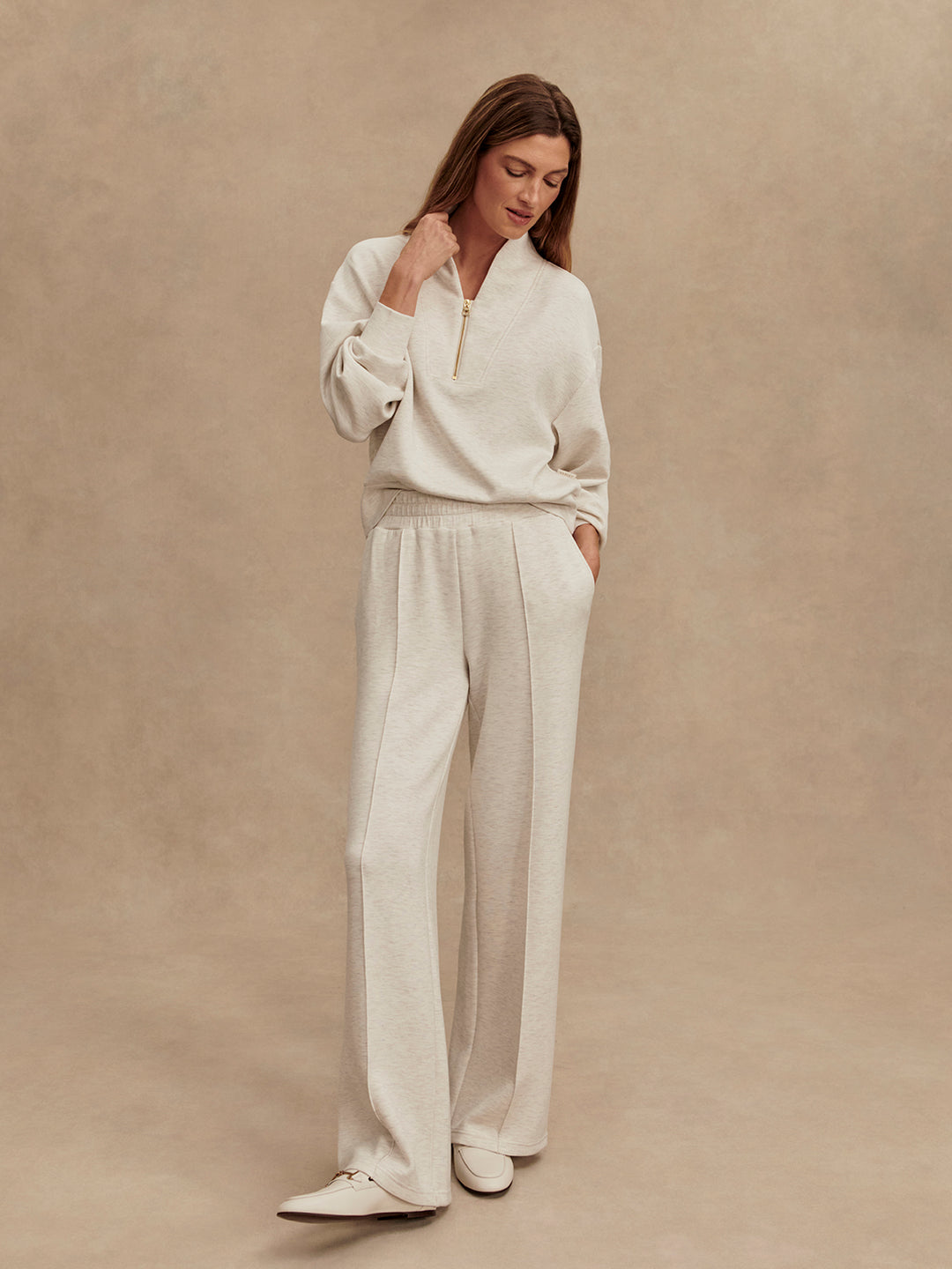 Varley Davidson Sweat in Ivory Marl