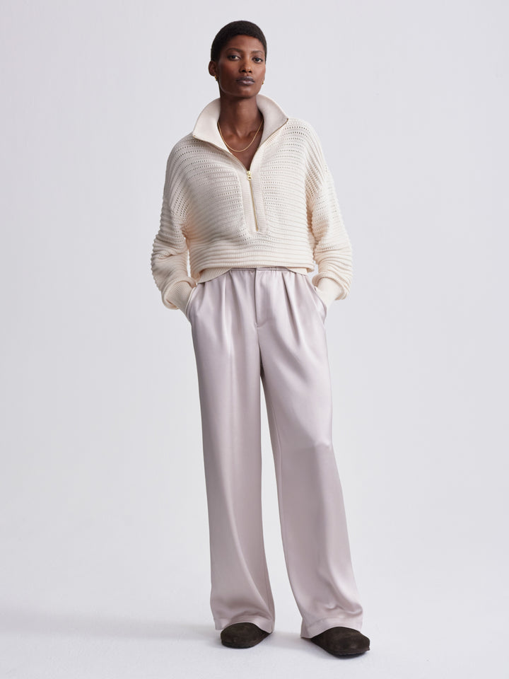 Varley Tara Pointelle Half Zip Knit in Whitecap Gray