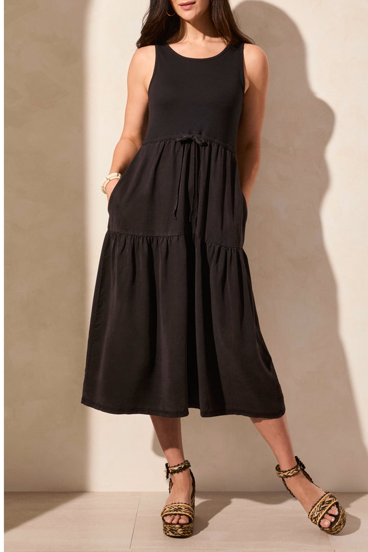 Tribal Mixed Media Dress in Black