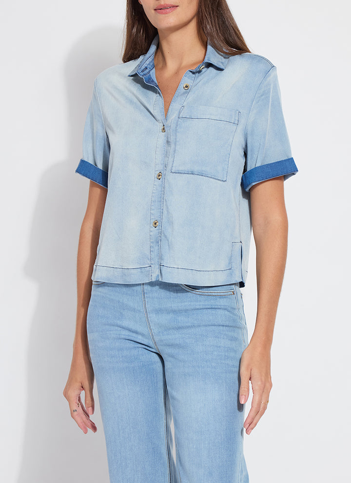 Lysse Bianca Chambray Short Sleeve Top