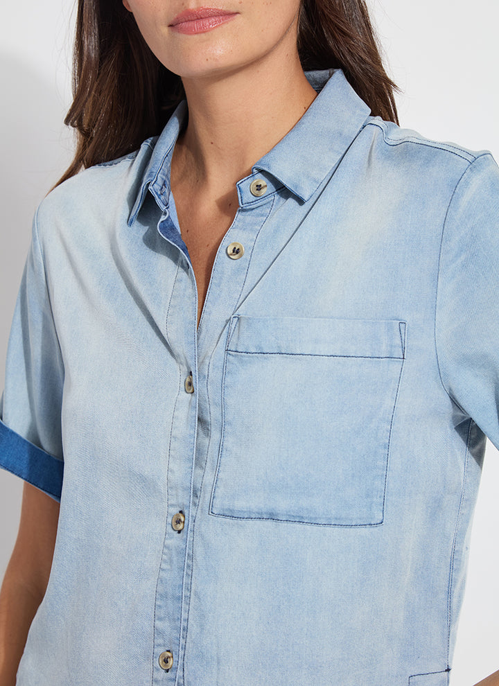 Lysse Bianca Chambray Short Sleeve Top