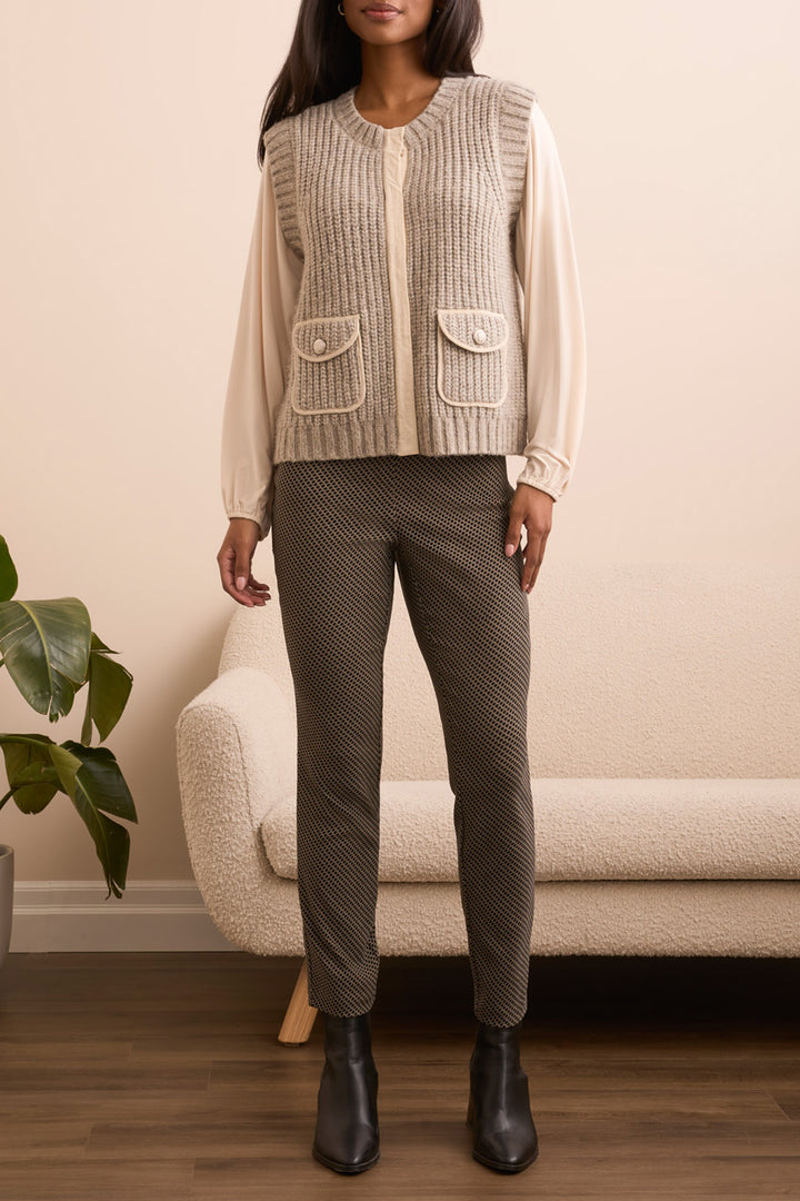 Tribal Sleeveless Pocket  Sweater Vest in Sandstone