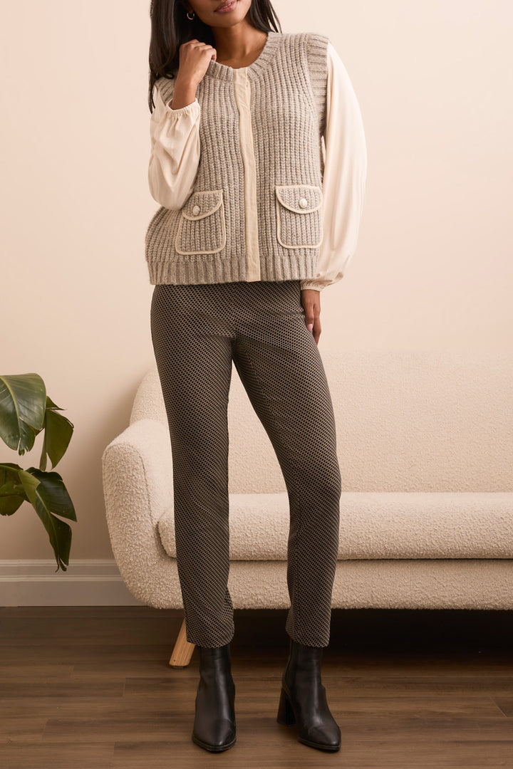 Tribal Sleeveless Pocket  Sweater Vest in Sandstone