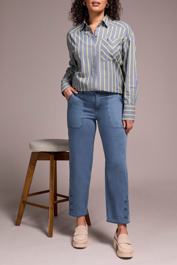 Tribal Stretch Twill Patch Pocket Ankle Pants in Slate Blue