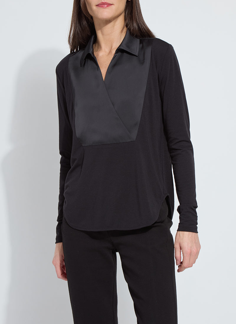 Lysse Pietra Shirt Collar Mix Media Top in Black