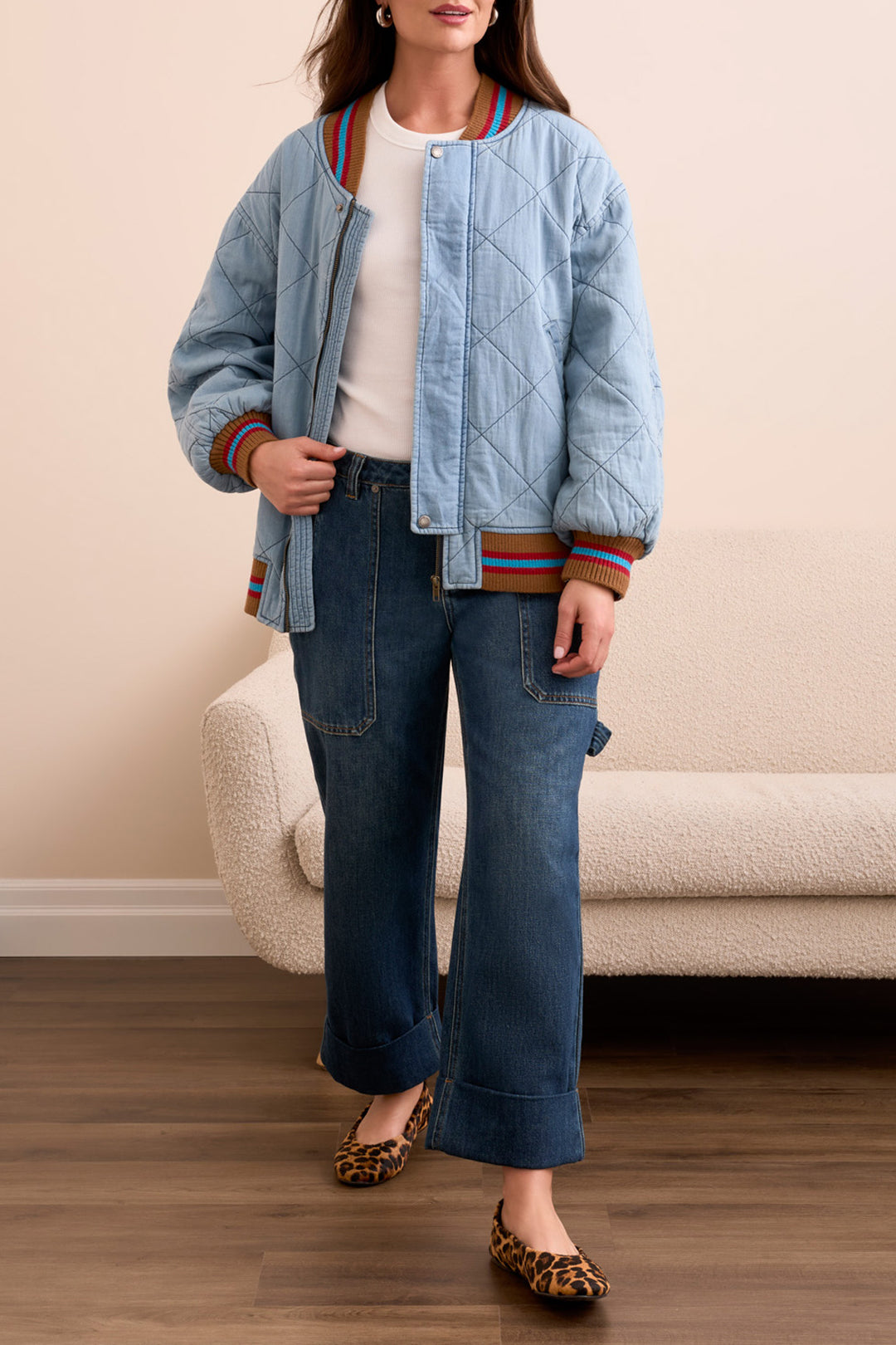 Tribal Quilted Bomber Jacket in Out of the Blue