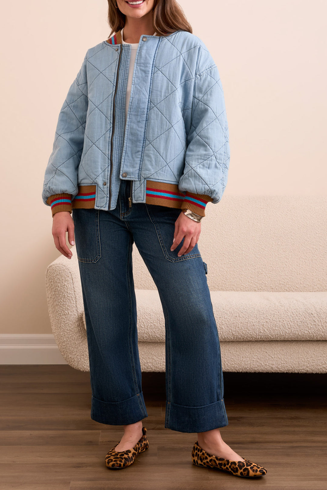Tribal Quilted Bomber Jacket in Out of the Blue