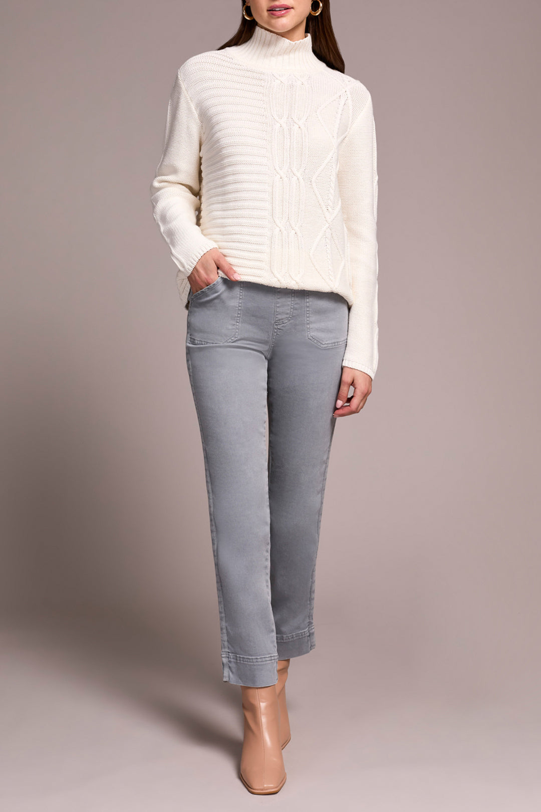 Tribal Mock Neck Sweater in Cream