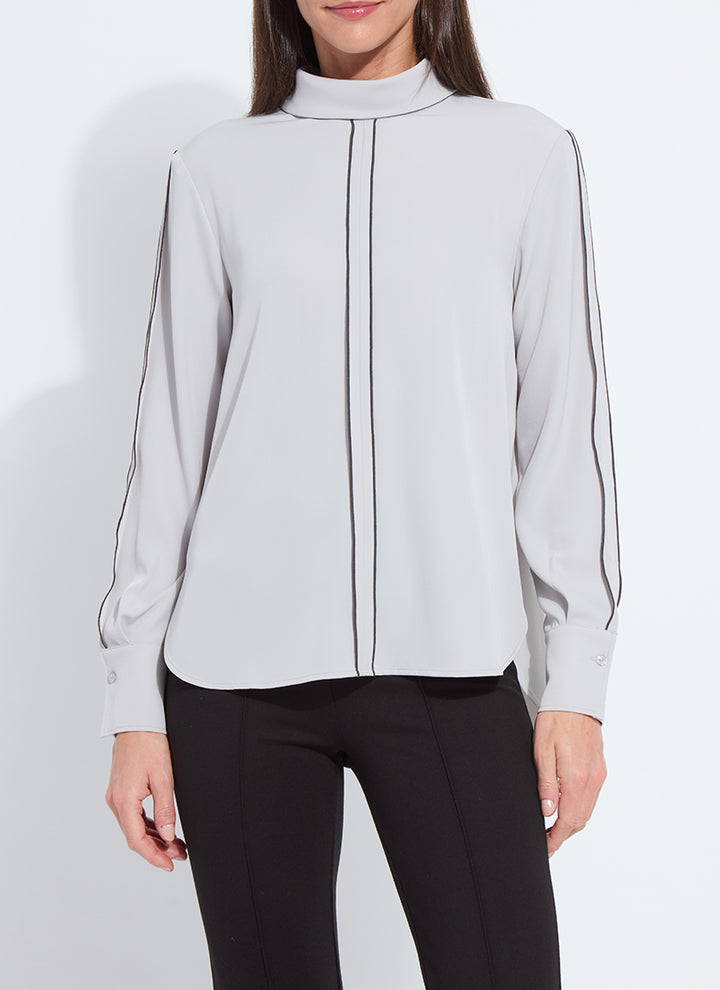 Lysse Lizandra Reversed Collar Blouse in Pearl Grey