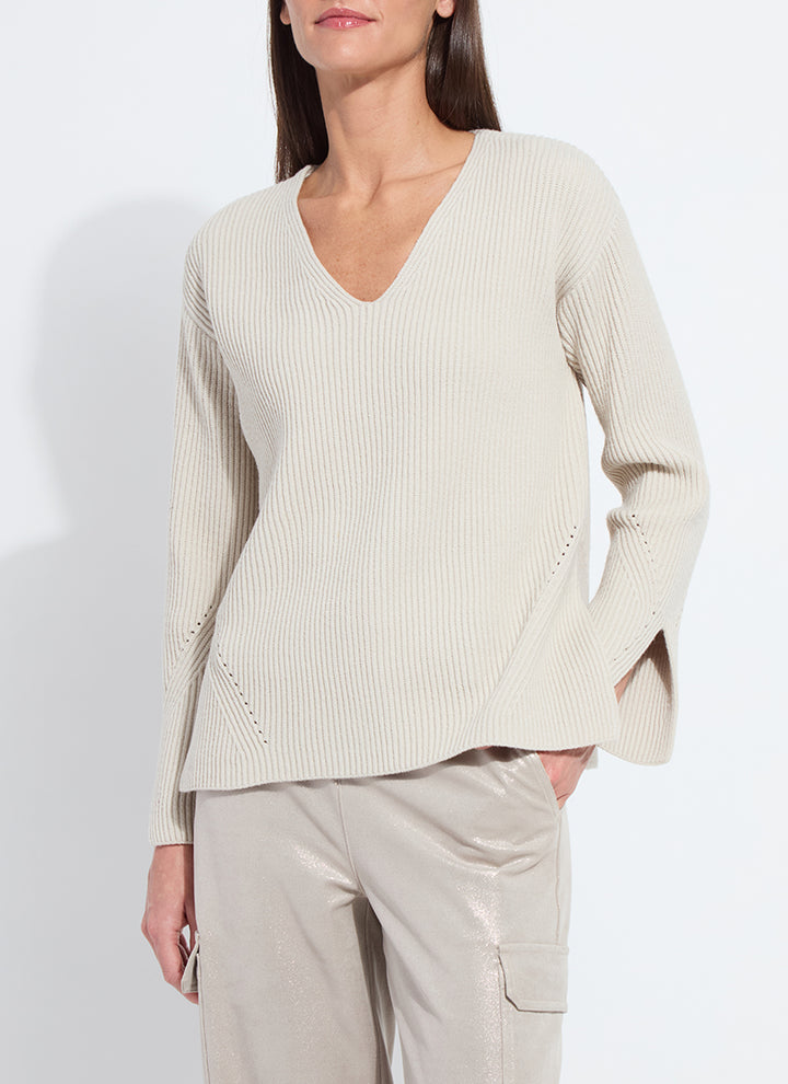 Lysse Ximena V-Neck Cozy Sweater in Soft Taupe