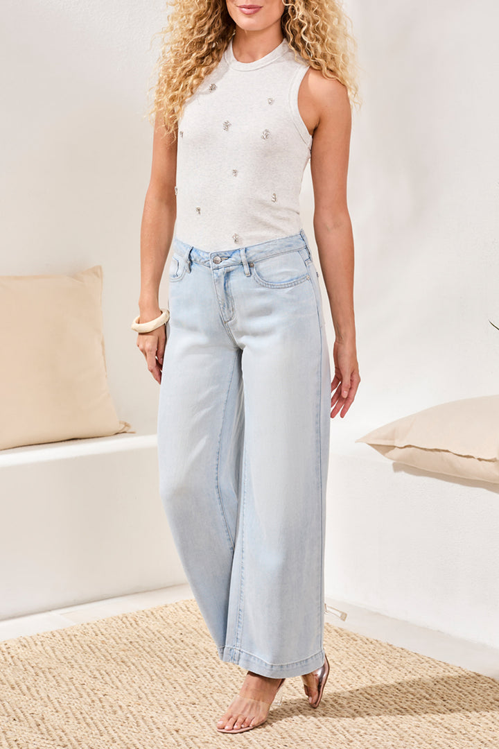 Tribal Audrey Flowy Wide Leg Denim Jeans in Bondi Beach
