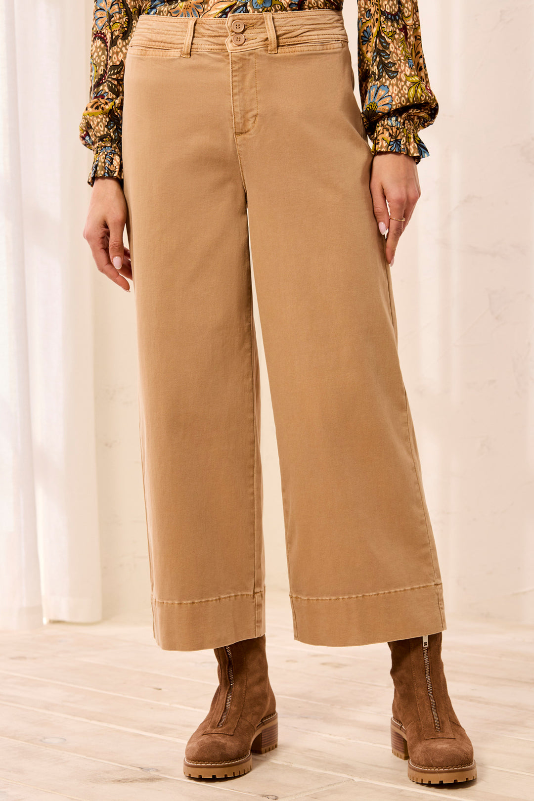 Tribal Comfort Stretch High Rise Palazzo Pants in Sesame