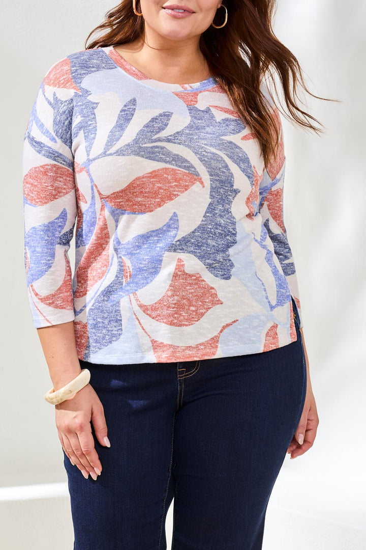 Tribal Quarter Sleeve Crew Neck Top in Sky Blue