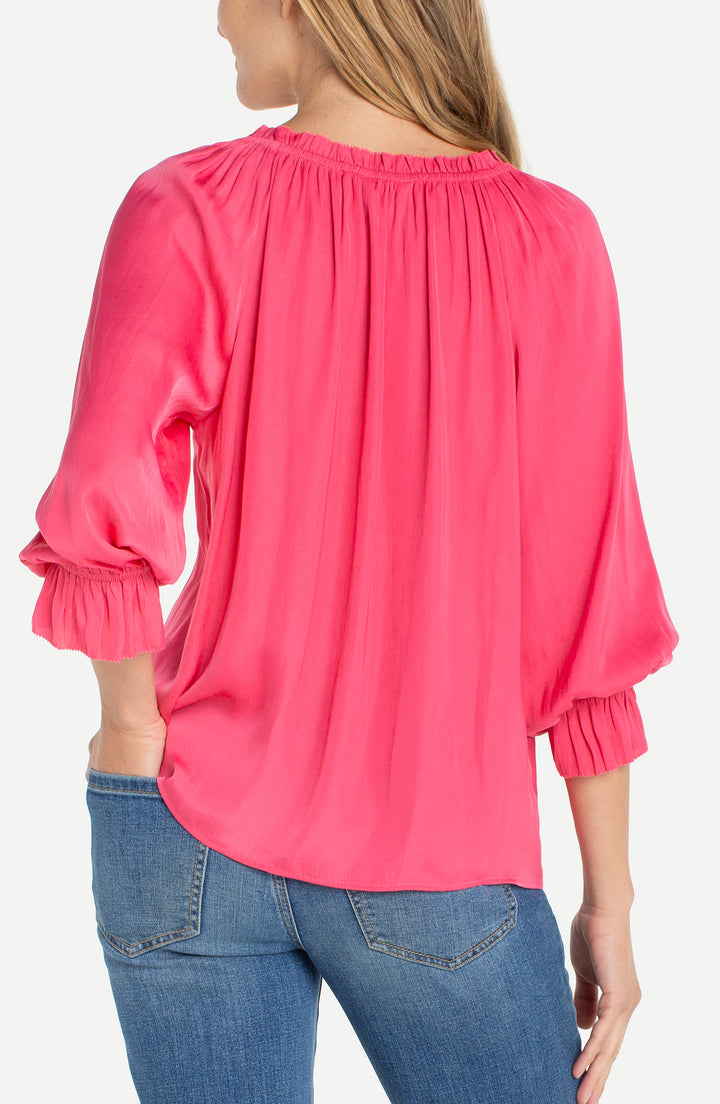 Liverpool Los Angeles Quarter Sleeve Button Front Woven Top in Perfect Pink