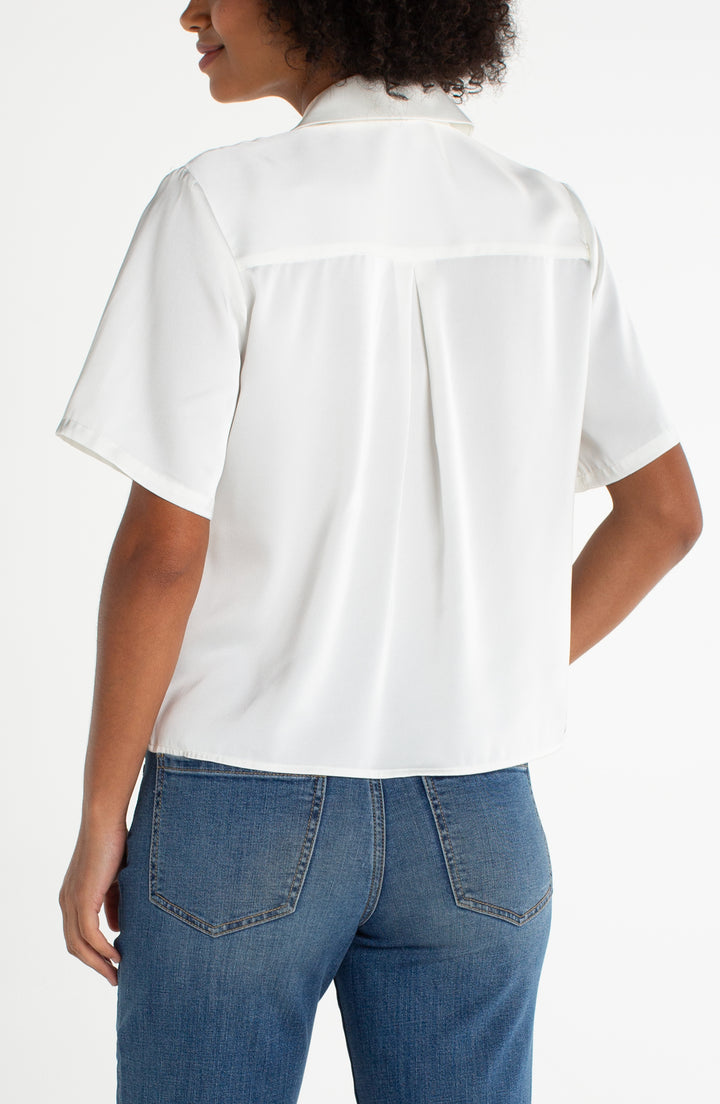 Liverpool Los Angeles Short Sleeve Camp Collar Woven Top in Whipped Cream