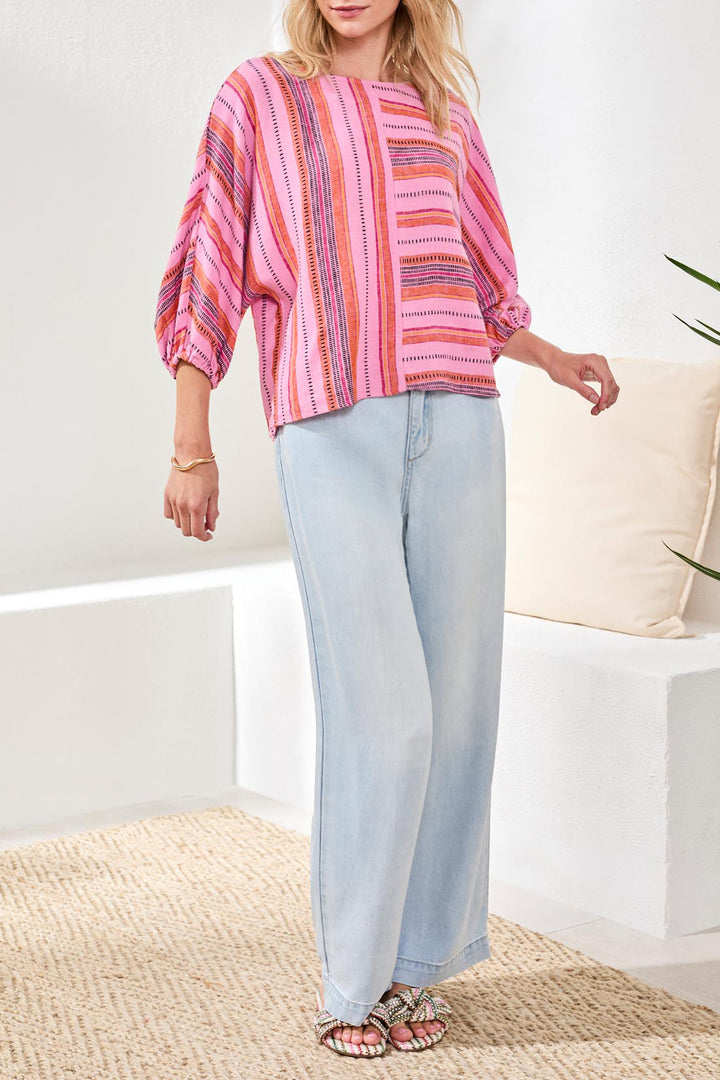 Tribal Boat Neck Dolman Sleeve Top in Rosesilk