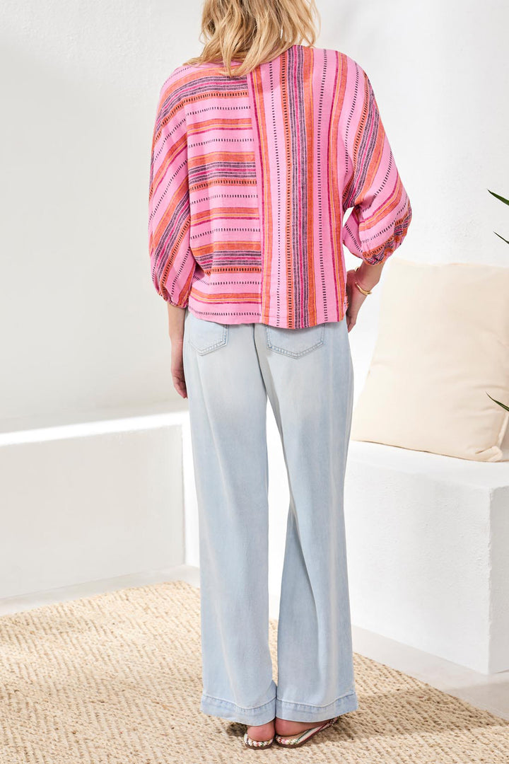 Tribal Boat Neck Dolman Sleeve Top in Rosesilk