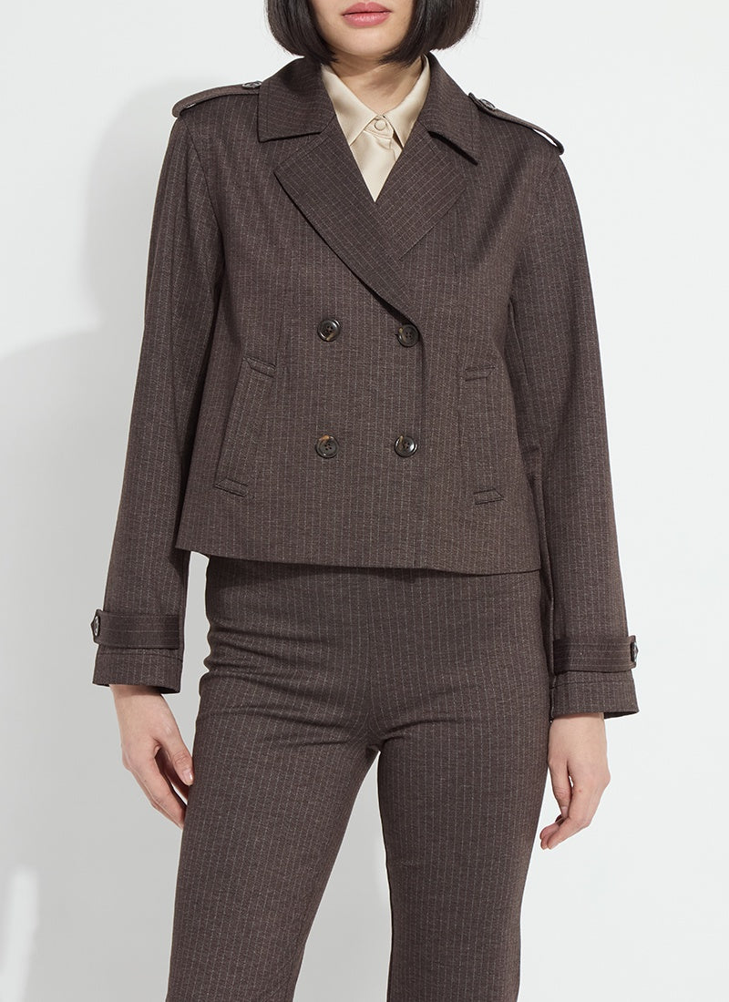 Lysse Thora Ponte Double-Breasted Crop Trench Jacket in Hairline Stripe