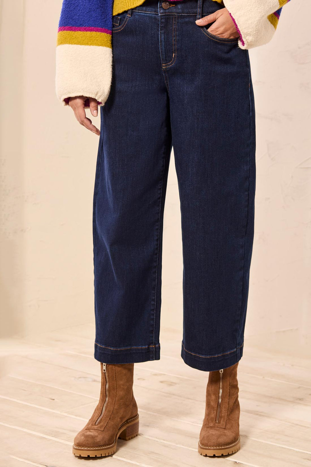 Tribal Audrey Hugging Crop Wide Leg Boundless Stretch Denim in DarkNight