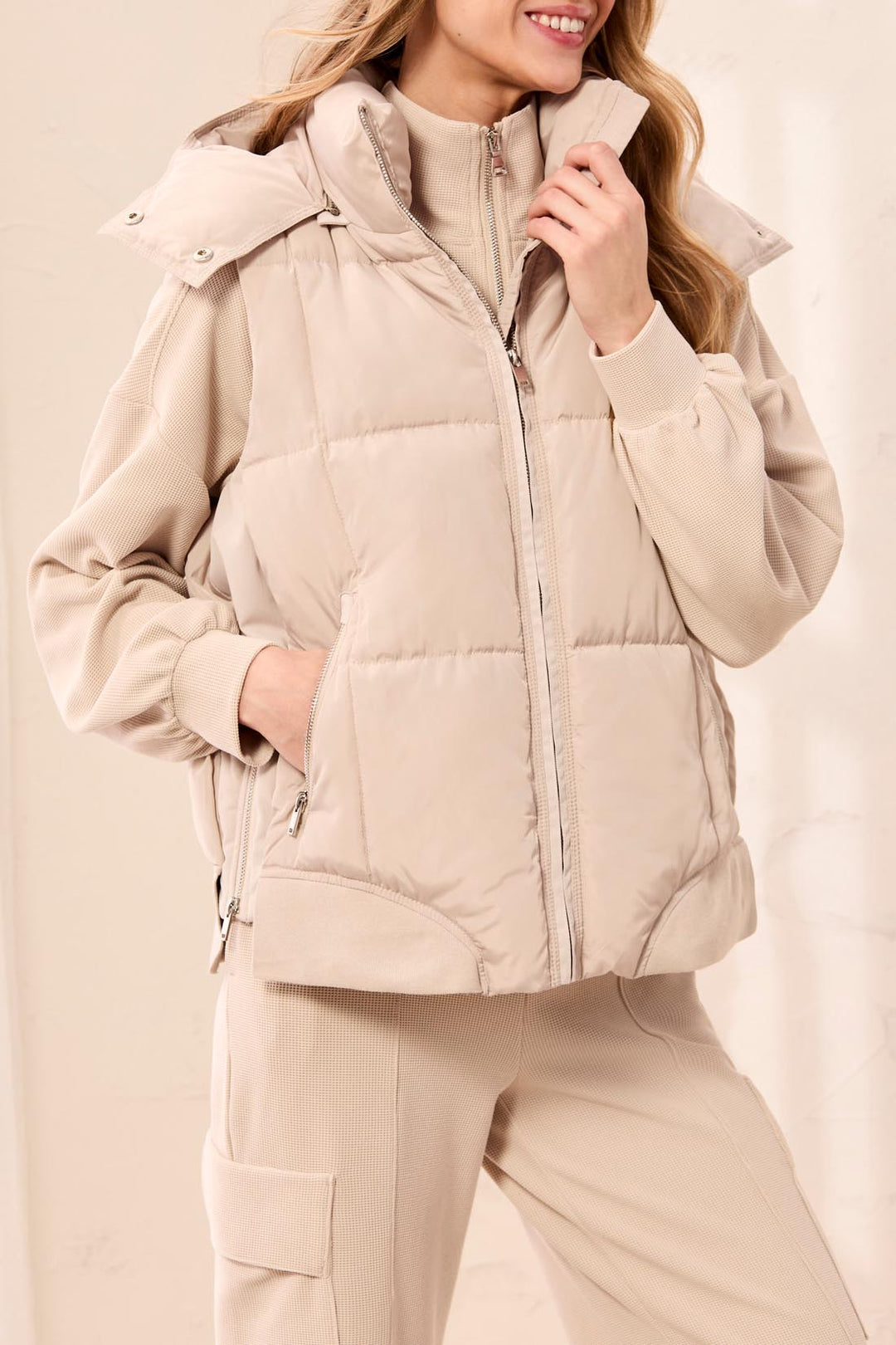 Tribal Quilted Puffer Vest in Sand Dune