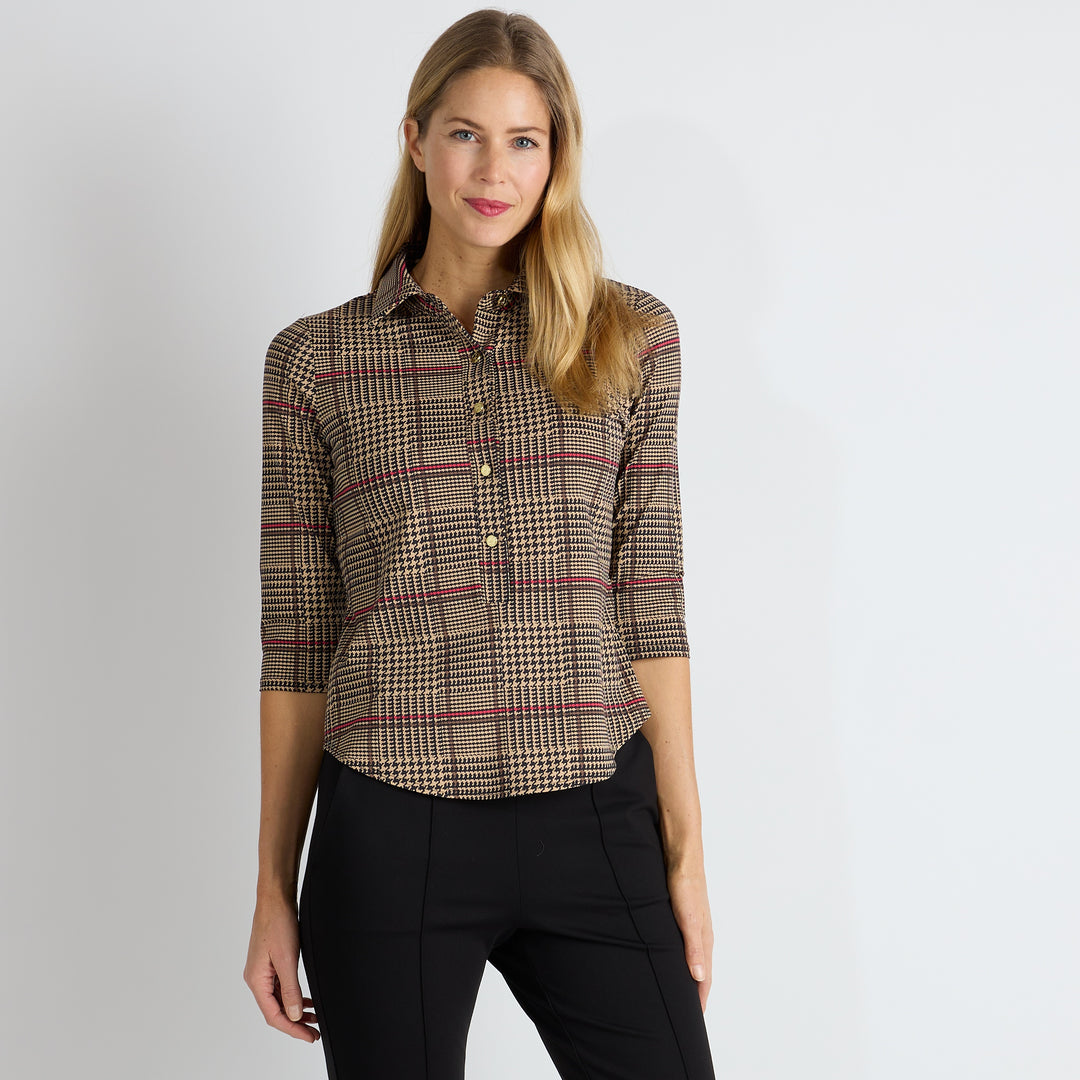 Jude Connally Shane Top in Glen Plaid Camel