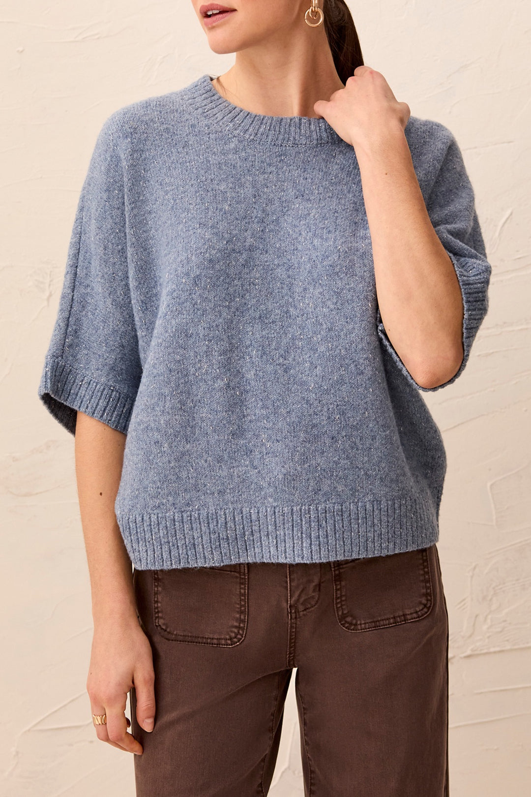 Tribal Lofty Extended Sleeve Sweater in Denim
