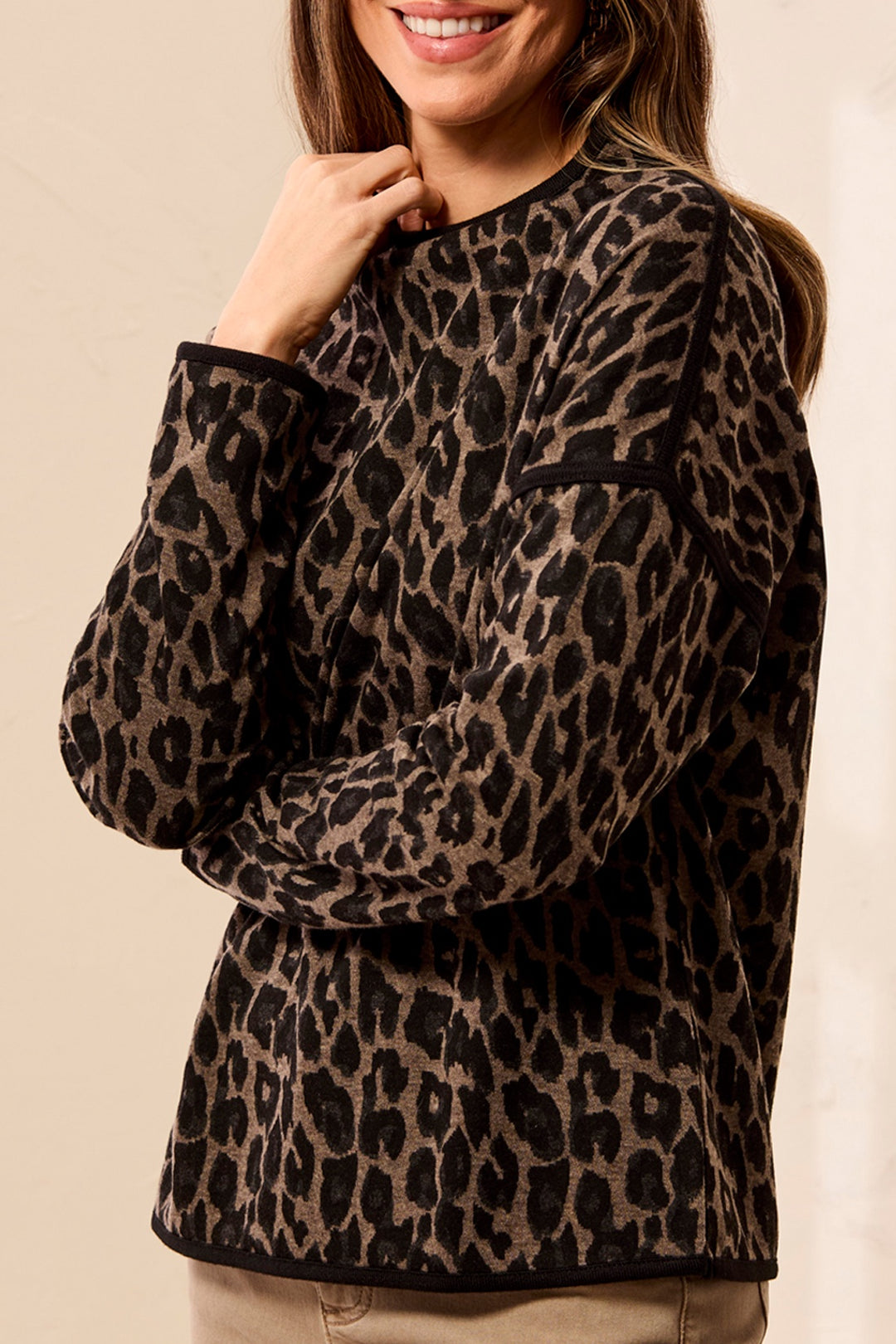 Tribal Long Sleeve Mock  Neck Top in Fossil