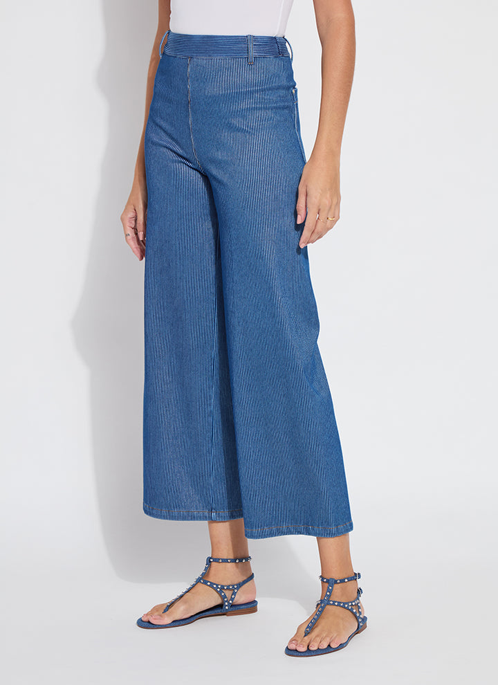 Lysse Erin Hi Waist Wide Leg Denim Pant (28" Inseam) in Mid Wash Pin Stripe