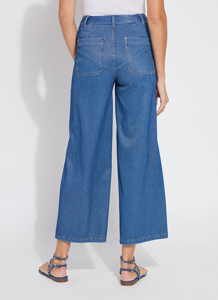 Lysse Erin Hi Waist Wide Leg Denim Pant (28" Inseam) in Mid Wash Pin Stripe