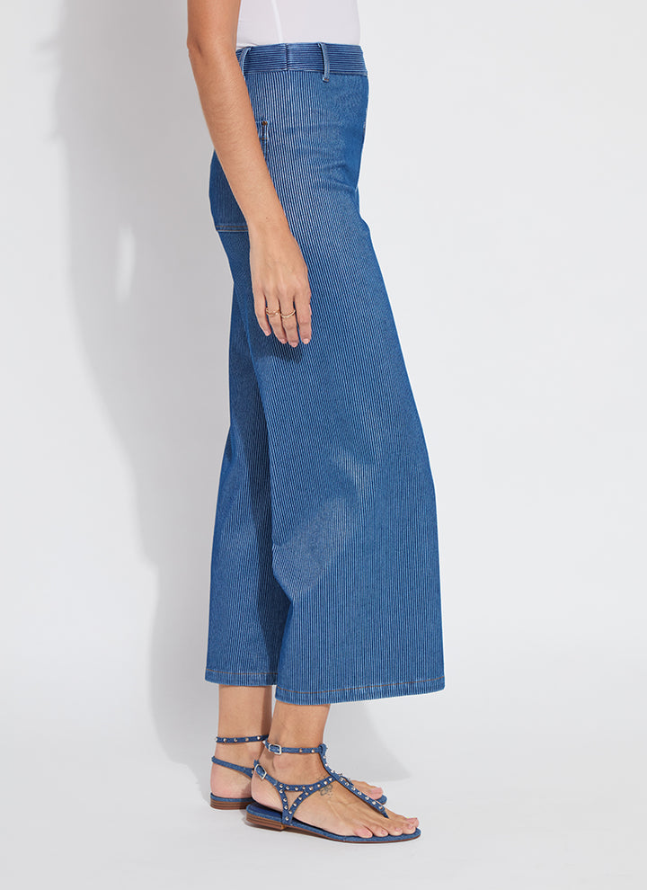 Lysse Erin Hi Waist Wide Leg Denim Pant (28" Inseam) in Mid Wash Pin Stripe