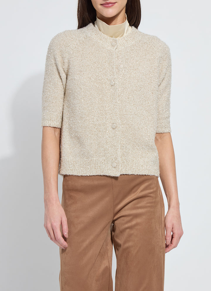 Lysse Kennedy Short Sleeve Lurex Feather Cardigan