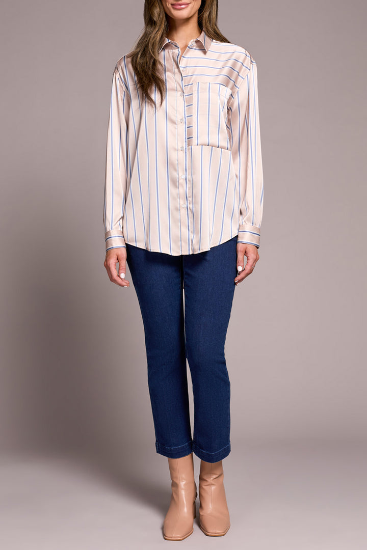 Tribal Beige Striped Button Down