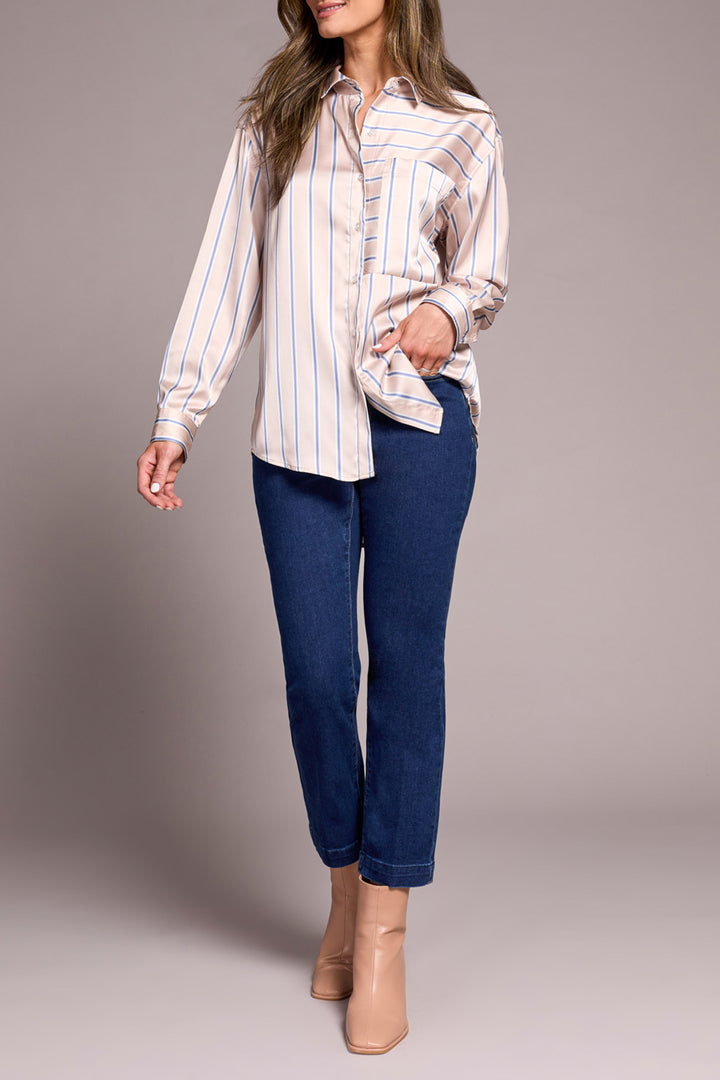 Tribal Beige Striped Button Down