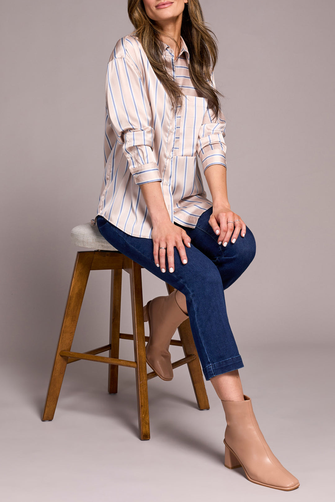 Tribal Beige Striped Button Down